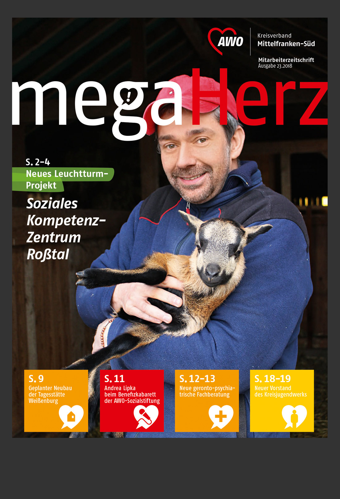 Titelseite des AWO-Magazins „megaHerz“ mit Porträtfoto