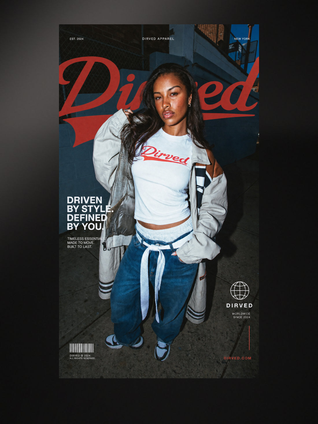 Magazintitel „Dirtect“ mit Streetwear-Modeaufnahme