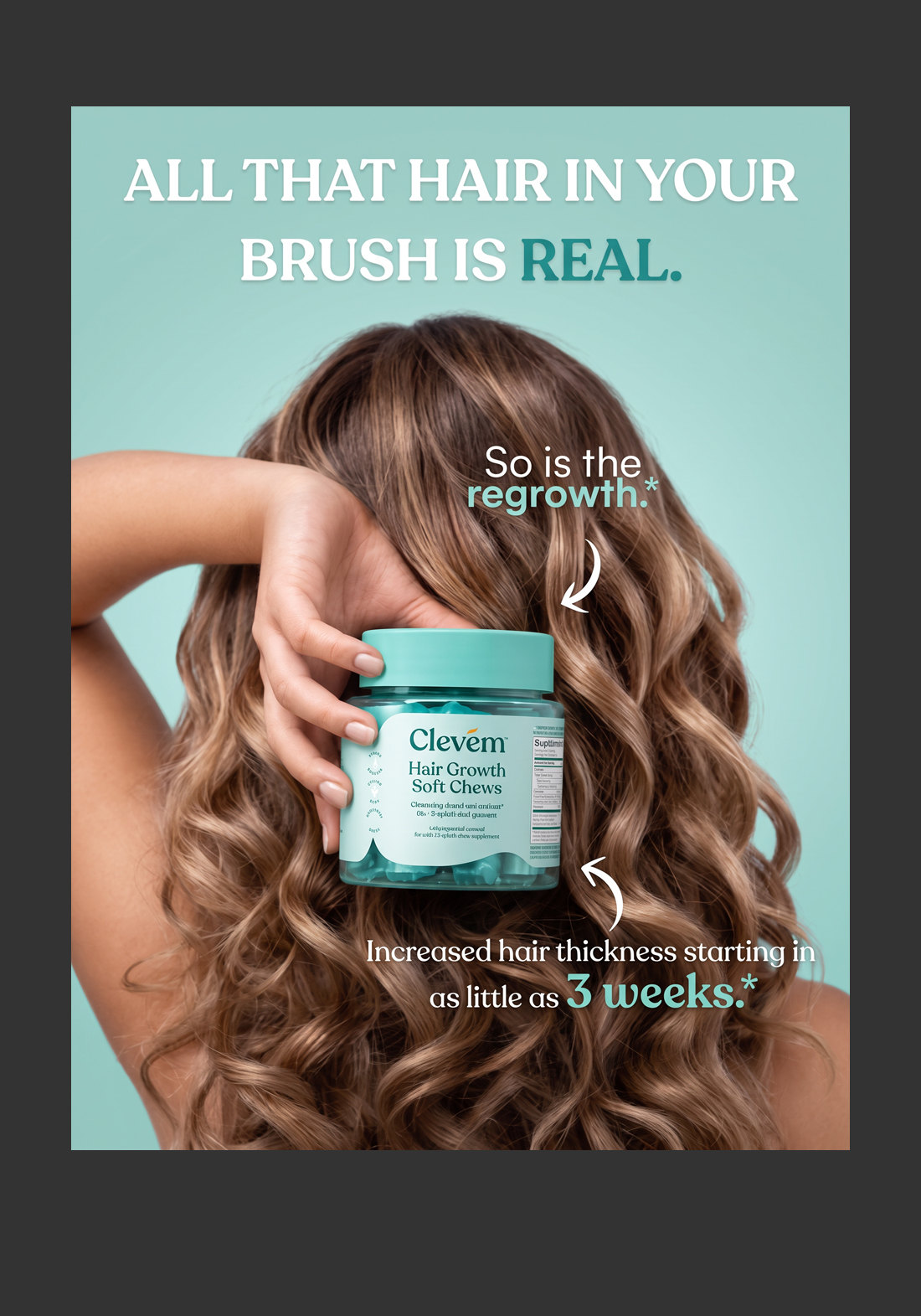Anzeigenmotiv für Haarpflege mit Produktfoto und Typografie