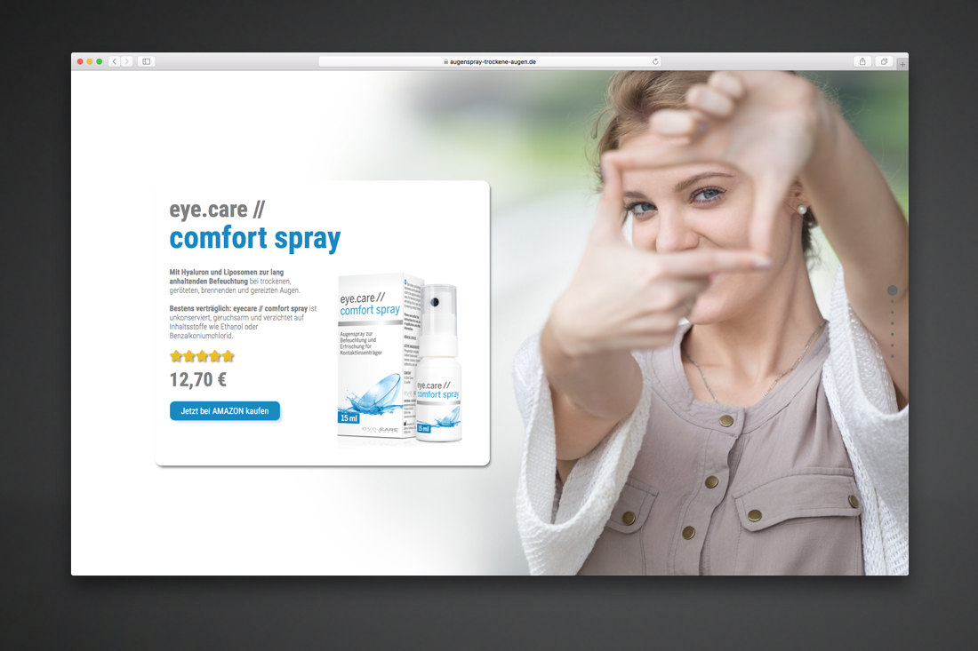 Onlineshop-Seite für ein Augenpflegespray
