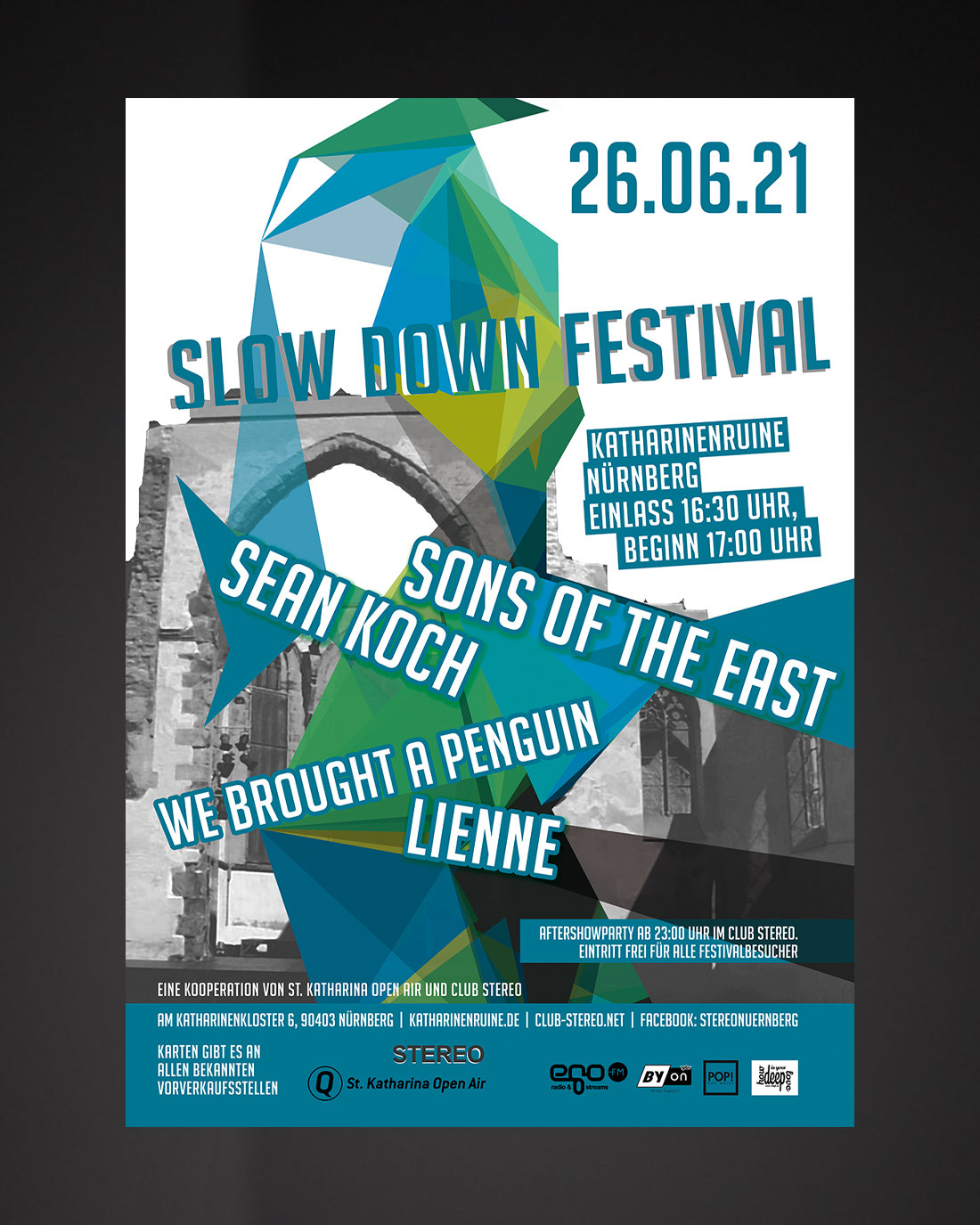 Festivalplakat „Slow Down Festival“ für die Katharinenruine Nürnberg